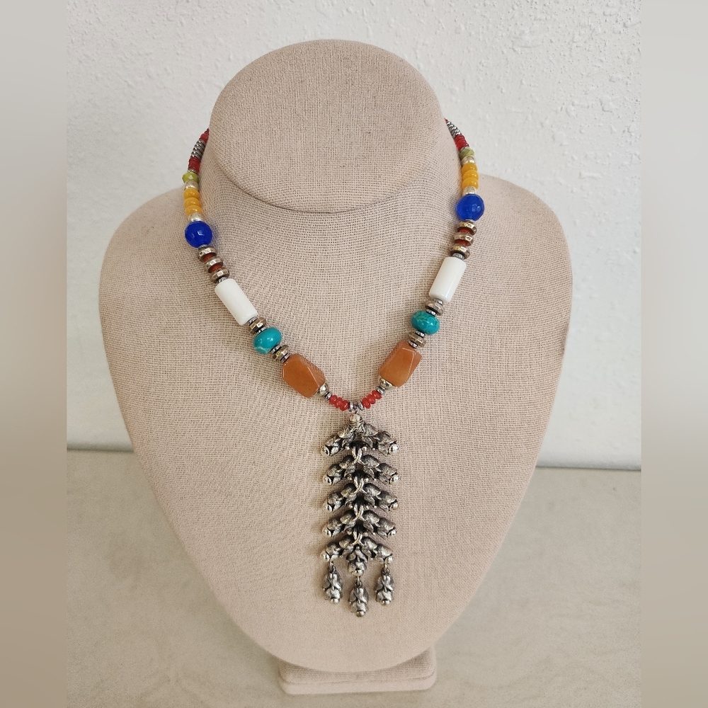 Multicolor Beaded Necklace with Silver Accents
